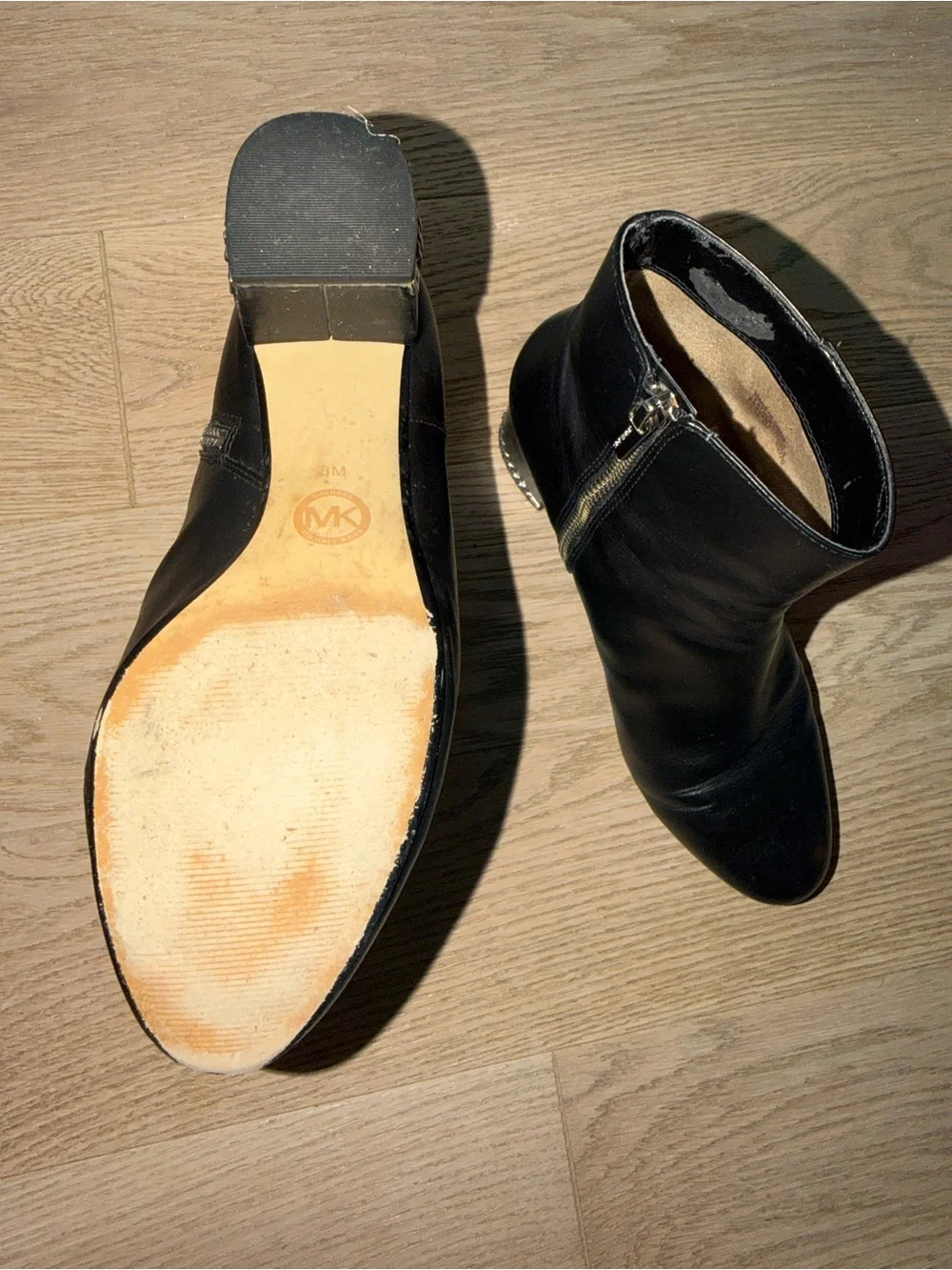 Michael Kors Black Leather Ankle Booties with Side Zip